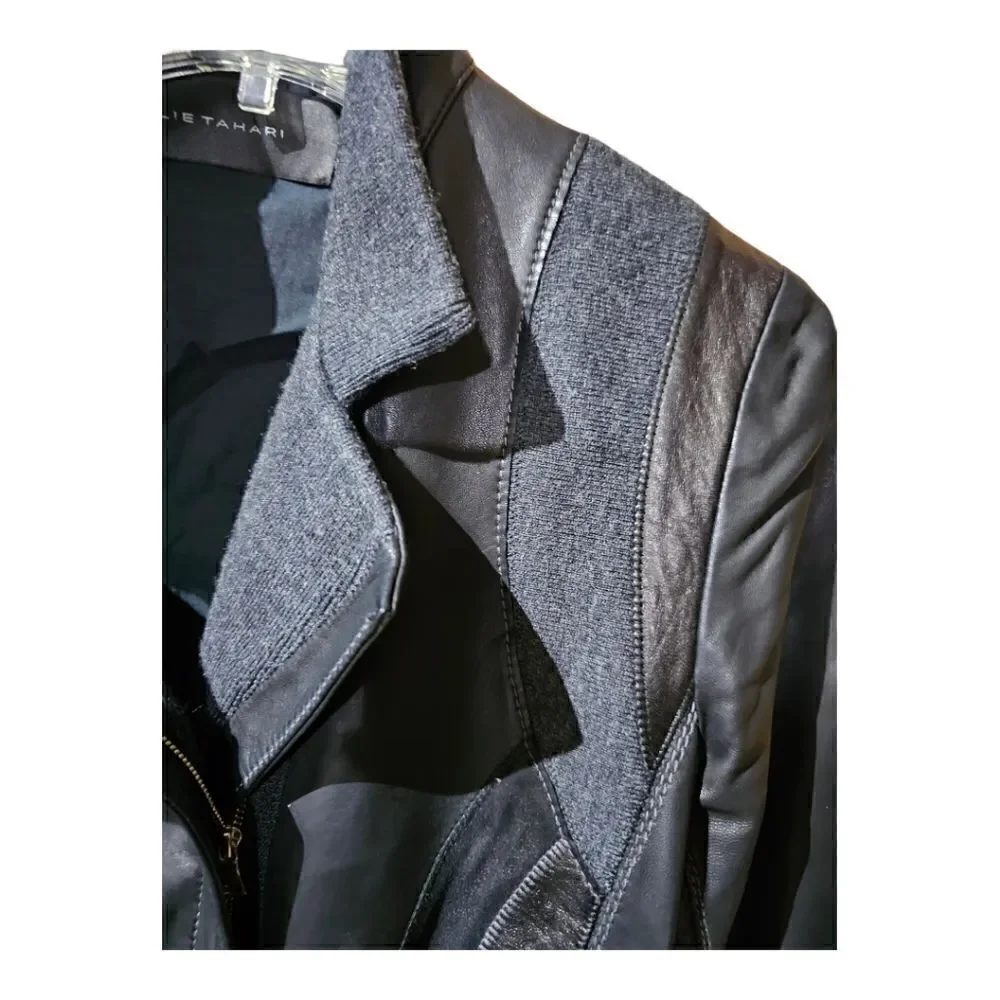 ELIE TAHARI Leather/Cotton Moto Jacket - Size Small‎